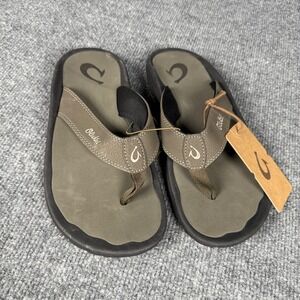 New Olukai Mens Size 8 Sandals Ohana Olive Green Beach Flip Flop Slippers